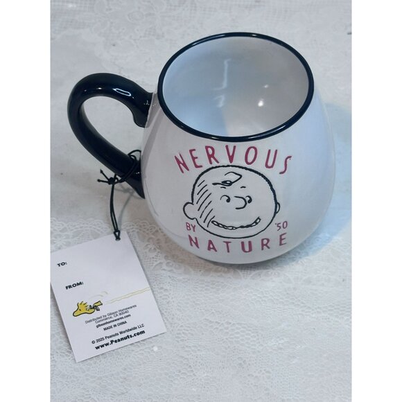 Peanuts 75th Anniversary "Nervous By Nature" Ceramic Mug 20 Oz Black & White - Picture 4 of 6